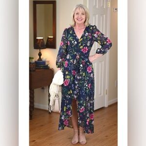 Eliza J Navy Floral Faux Wrap Dress